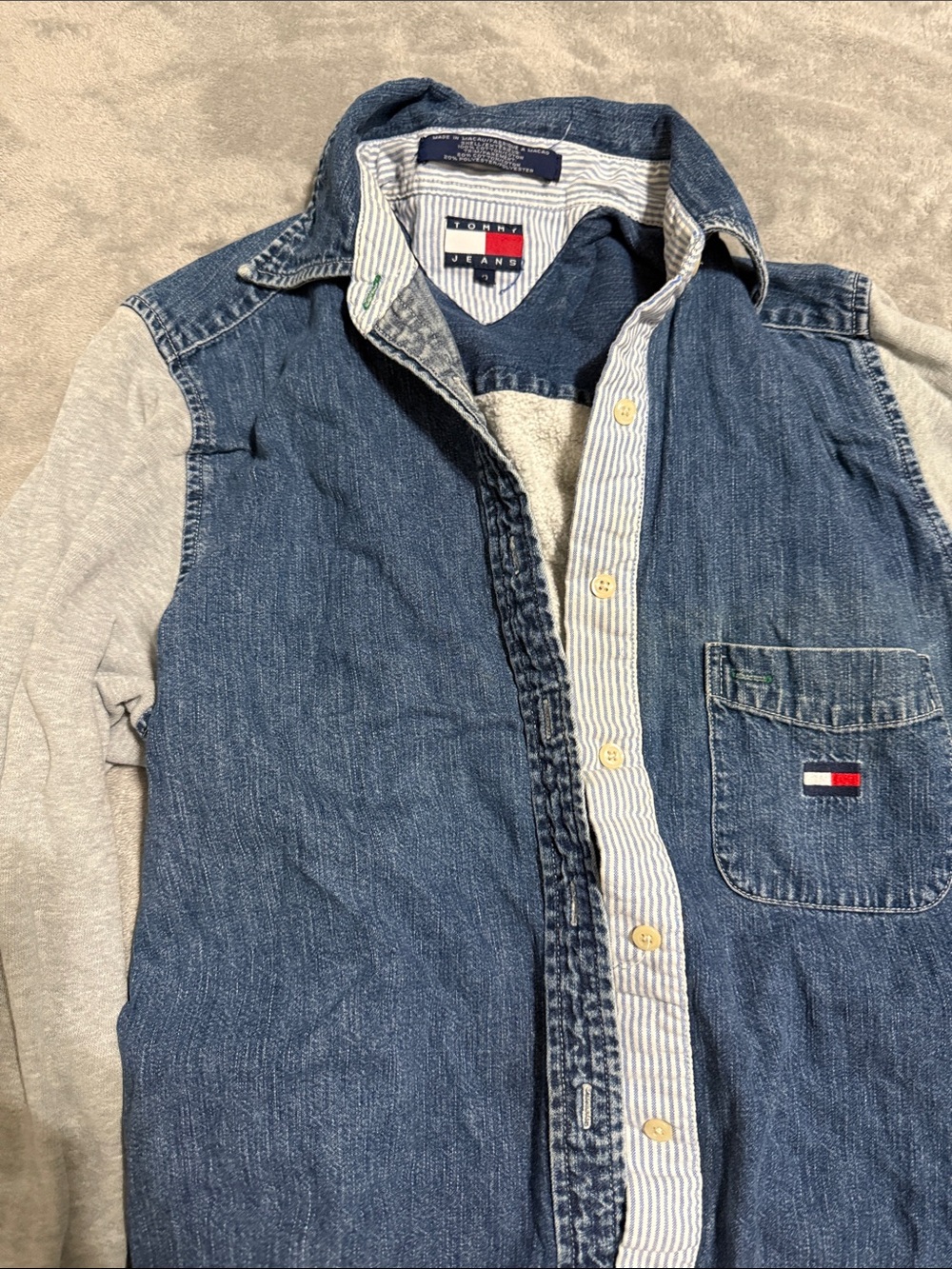 Tommy Hilfiger Blue Denim Vest with Red & White Flag Patch